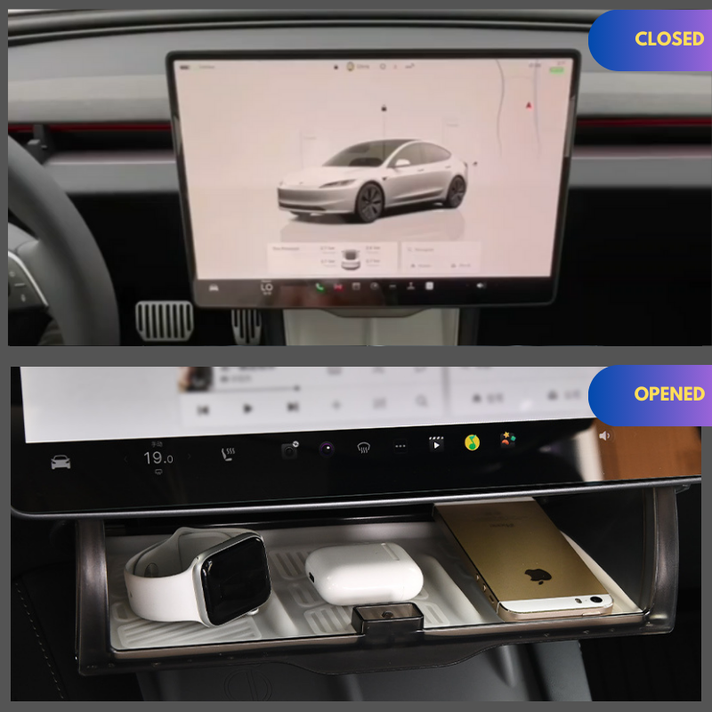 Under-Screen Storage Box for Tesla Model 3 (’17–’24), Model 3 Highland(24+), Model Y (’20–’24), Model Y Juniper (25+)