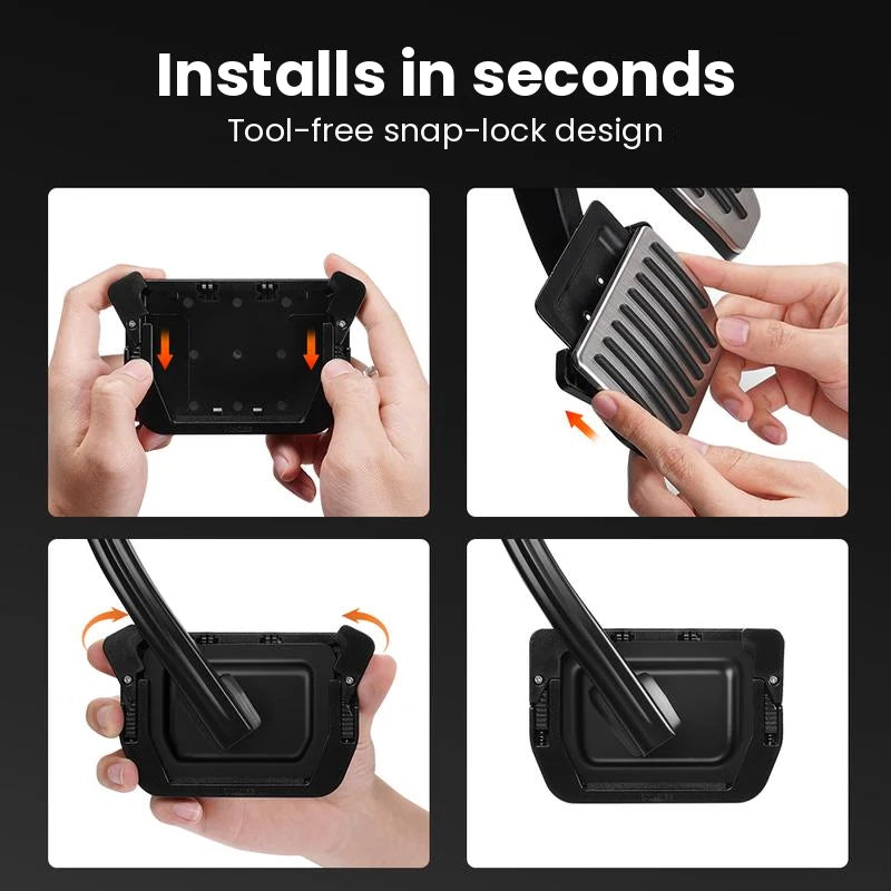 Tool-free snap-lock pedal cover installation steps