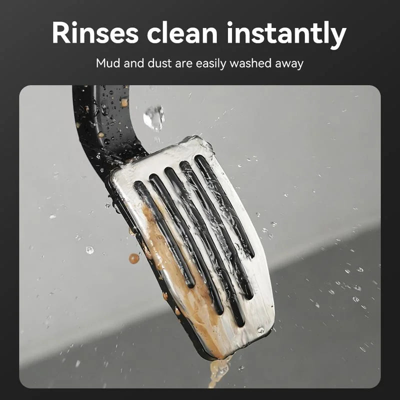Stainless steel pedal cover rinsing clean under water
