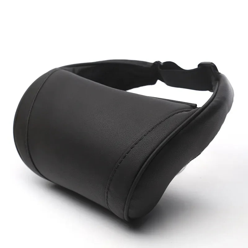 Black PU leather seat neck pillow with elastic strap