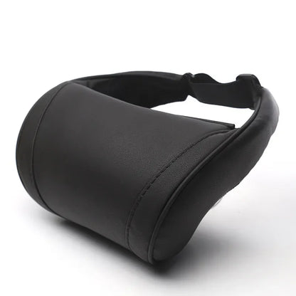 Black PU leather seat neck pillow with elastic strap