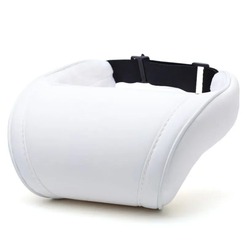 White PU leather seat neck pillow with elastic strap