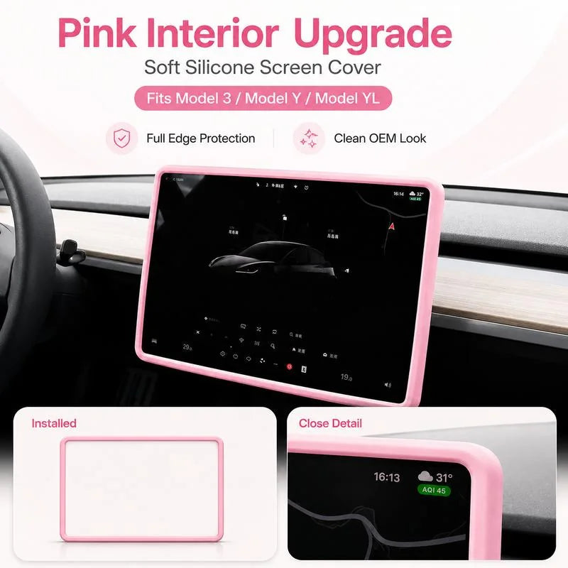 Pink silicone screen cover installed
