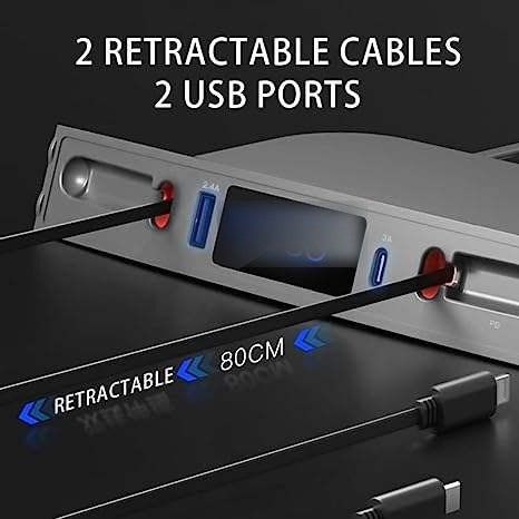 Two retractable Type-C cables extending from the hub