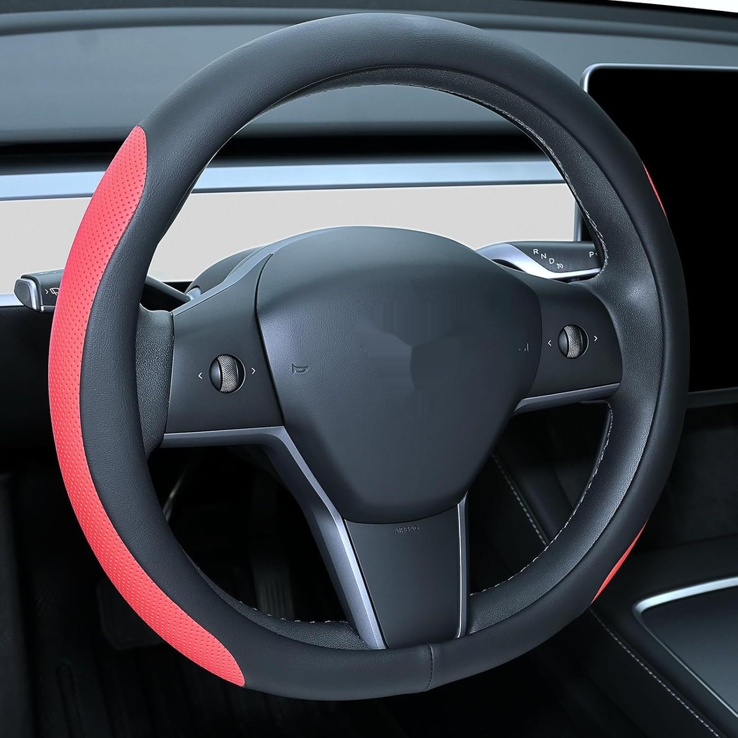 Black and red steering wheel cover