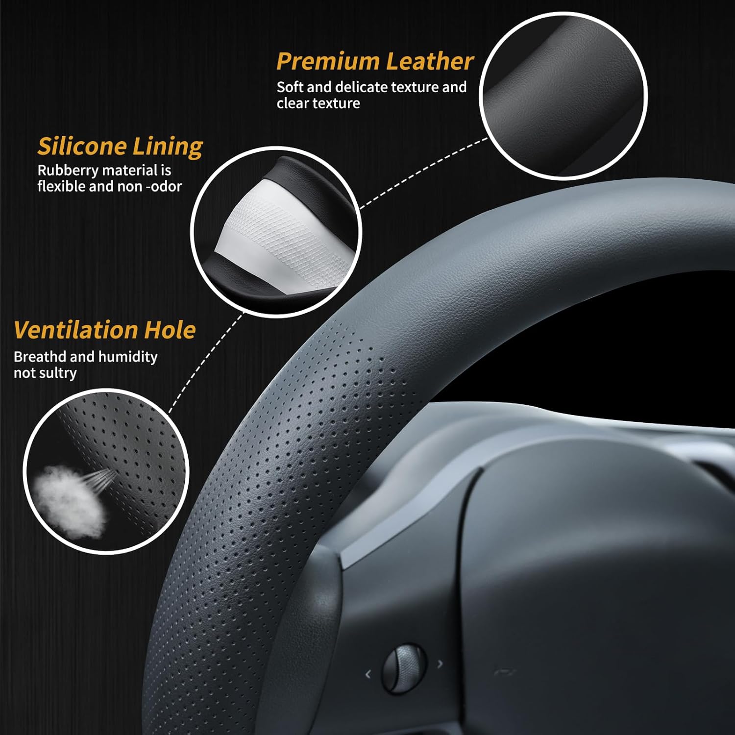Close-up of leather, silicone lining and ventilation holes