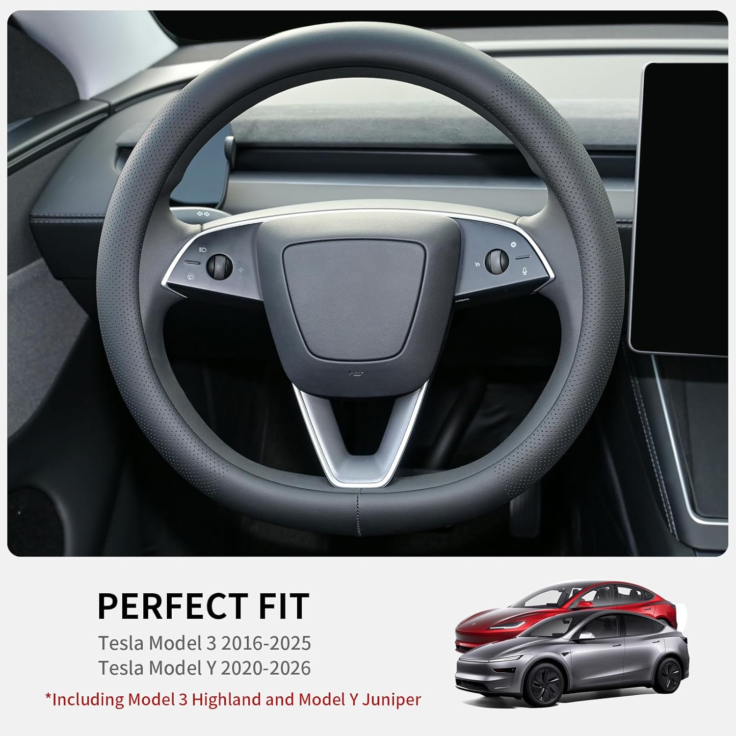 Steering wheel cover installed on Tesla Model 3/Y